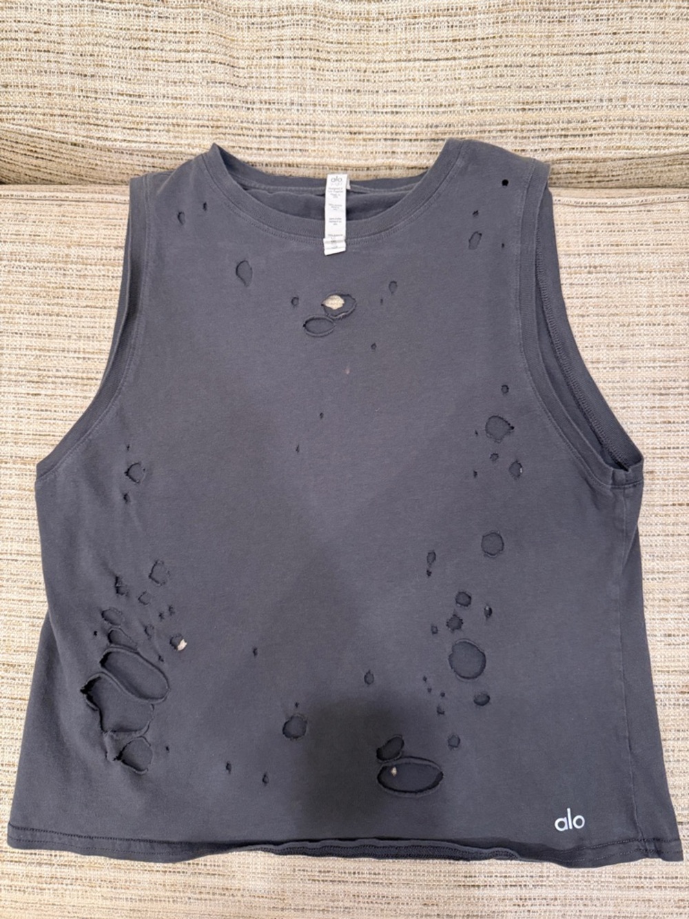 ALO Yoga Gray Distressed Muscle Tank